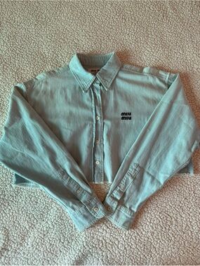 Miu Miu Pale Blue Cropped Button-Down Shirt